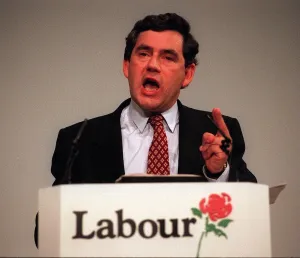 Hand Prints: Gordon Brown MP and shadow chancellor speaking at the Labour Party Conference
