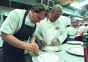 Gordon Ramsay Chef February 1999 with Daily Record reporter Bob Shields in kitchen