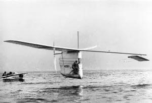 The Gossamer Albatross piloted by cyclist Bryan Allen completed the 22 mile crossing of