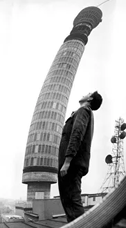 The GPO radio tower in London, appears to be leaning in this picture taken using a convex