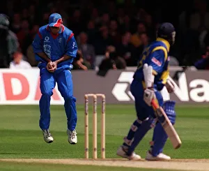 Wicket Prints: Graeme Hick of England catches Jayasuriya May 1999 in the opening match of