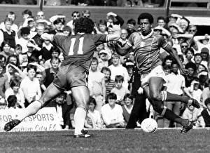 Graeme Souness (11) shapes up to take on Birmingham Citys Howard Gayle