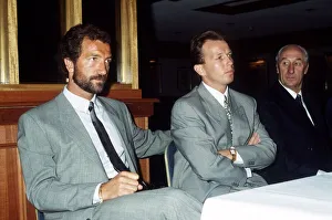Graeme Souness Glasgow Rangers Manager sitting at table with new signing Trevor Stevens