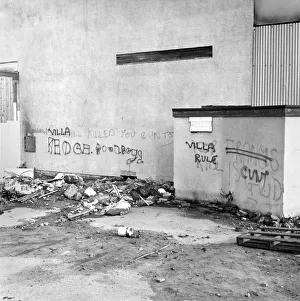Vandalism Prints: Graffiti covered wall after a football match February 1975 75-01052-010
