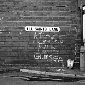 Graffiti covered wall after a football match February 1975 75-01052-012