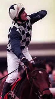 Images Dated 12th March 1996: Graham Bradley jockey jubilant after winning the Champion Hurdle on Collier Bay at