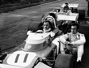Graham Hill in racing car Brands Hatch after hearing of death of Jo Siffert
