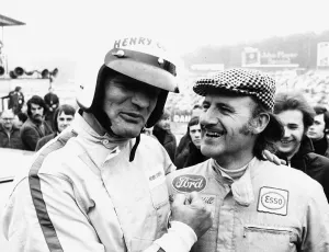 00141 Prints: Graham Hill Sporting Champions race Brands Hatch checked cap MSI