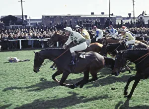 Grand National Horserace held at Aintree, Liverpool. Close up action at Bechers