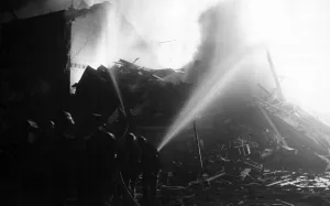 Firefighter Prints: The Great Fire of London. Fires break out among the wreckage of workmens homesteads