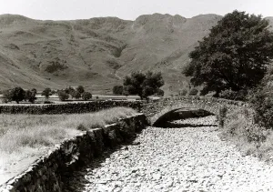 00187 Prints: Great Langdale Beck runs empty during the long drought in the summer of 1976 in the Lake
