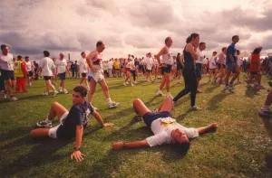 00123 Prints: The Great North Run 14 September 1997 - runners take a well-earned rest after completing