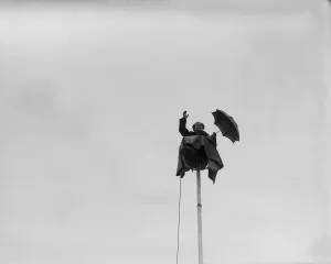 Stuntman Prints: The Great Reno sitting on top of a 60 ft pole at Brighton Zoo after an arguement with his