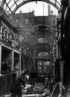 Scaffolding Prints: Great Western Arcade, Birmingham after it was bombed in the Second World War. Circa 1945