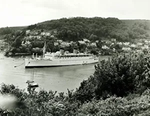 River Prints: The Greek cruise liner the Queen Frederica seen here laid up on the River Dart. May 1972