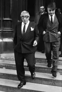 Businessman Prints: Greek shipping tycoon Aristotle Onassis attend the Law Courts in London to sue 77 year