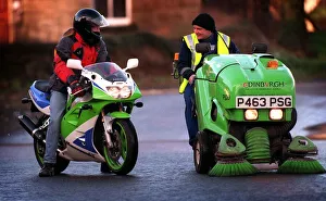 Maintenance Prints: GREG WALKER GREEN BIKE AND STUART HARDEN JANUARY 1998 WITH HIS GREEN MACHINE ROAD CLEANER