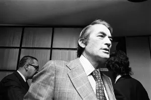 Gregory Peck seen here at a reception held in Windsor before starting filming on his next