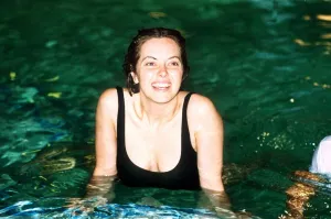 Swimming Costumes Prints: Greta Scacchi actress in swimming pool September 1988 Dbase MSI