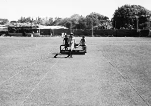 Groundsmen prepare the field at Sinhalese Sports Club grounds in Colombo