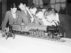 Admiration Prints: A group of Coventry school boys inspect a model of a LNER A1 steam locomotive circa