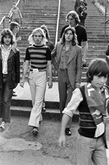 Group of football supporters leave Highbury after an Arsenal match. October 1972