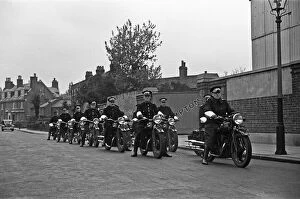 Motorcycle Collection: A group of police motorcyclists begin their first days duty in Hampton Middlesex
