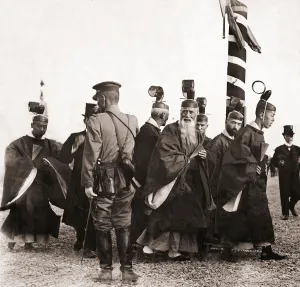 Mourning Prints: A group of shinto priests seen here on the day of the Mikados funeral in Tokyo