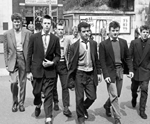 A group of teddy boys seen at Tooting Corner after the hearing of the South Western Court