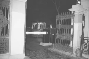 Gates Prints: A guard stands on duty outside the Russian Embassy in London September 1971