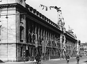 Patriotic Prints: The Guildhall in Central Hull, decorated in readiness for the VJ Day celebrations
