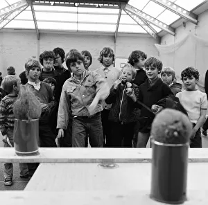 Stall Prints: Guisborough School fete, children playing on the coconut shy stall. 1972