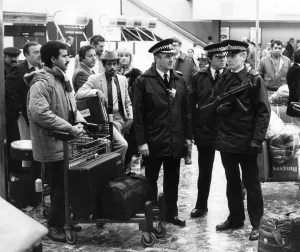 Terrorism Prints: Gun-Row Heathrow: This was the menacing scene which greeting travellers at Heathrow