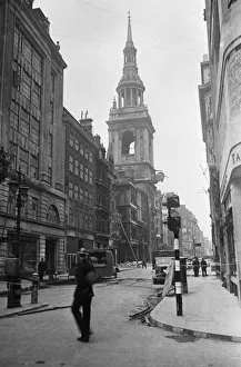 01491 Prints: The gutted shell of St Mary-le-Bow, Cheapside, London, following the Luftwaffe raid