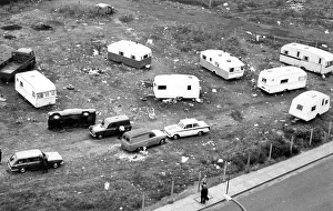 Caravans Prints: These gypsies are parked illegally adjacent to the Redheugh Football Ground at the bottom