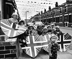 Bunting Prints: H M the Queen Silver Jubilee celebrations Youngsters from Carberry Road, Gorton