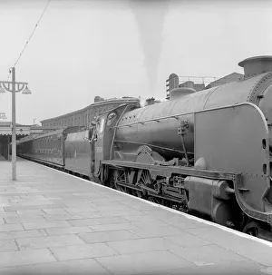 The Hailey Bury express steam train pulls in to Hastings station. May 1957 A380a-001