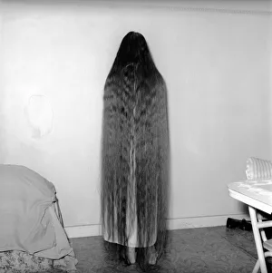 Hair styles: Long hair: Mrs. Mabel Anderson seen here with her floor length hair