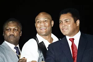 Images Dated 10th January 2013: Hall of fame boxers (from left to right) Joe Frazier George Foreman and Muhammad Ali