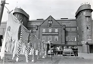 Housework Prints: Hampden Park, Glasgow Queens Park strips hanging out after being washed