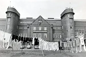 Hampden Park Washing Line washing hanging out to dry at hampden stadium 1971