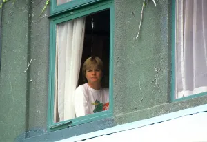 Hana Mandlikova pictured looking out of a window at the Wimbledon tennis championships