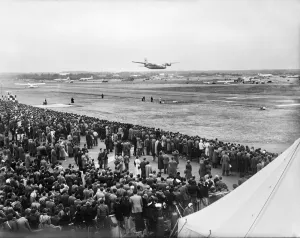 Air Show Prints: Handley Page Herald dives in front of public at the Farnborough air-show