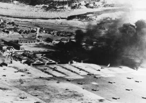 Smoke Prints: Hangers on Kure Airfield on Kyushu, southernmost of the islands of Japan