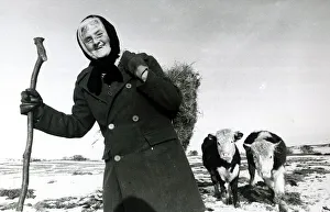Winter Prints: Hannah Hauxwell pictured on her farmland in Baldersdale County Durham with her cattle