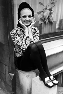 00170 Prints: Hannerle Dehn in a Clive'outfit in black and white brocade tunic with black