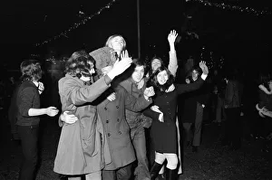 A happy crowd of young people greet the New Year in high-spirits in Broadgate, Coventry