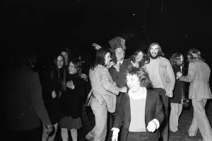 00445 Prints: A happy crowd of young people greet the New Year in high-spirits in Broadgate, Coventry