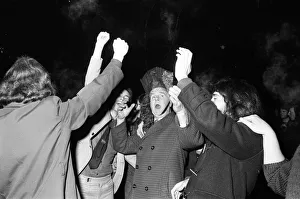 00445 Prints: A happy crowd of young people greet the New Year in high-spirits in Broadgate, Coventry