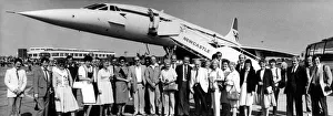 Flying Prints: Happy passengers about to board the British Airways Concorde airliner / aircraft